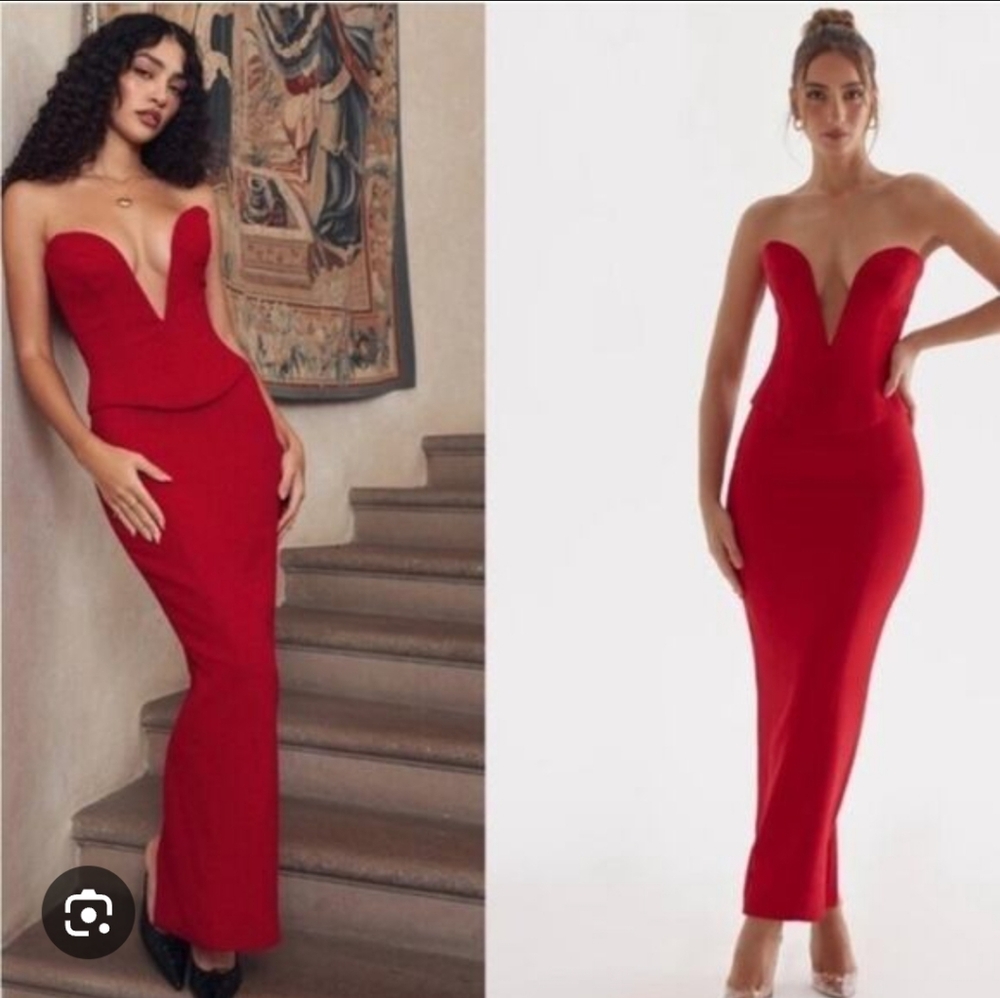 Martinez Cherry Red Maxi Skirt With Slit On Back